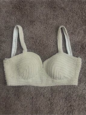 Embellished Pearl Bustier Top in Ivory